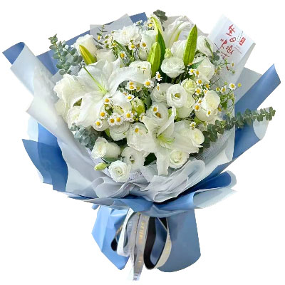 温州11朵白玫瑰桔梗百合，爱永恒不息