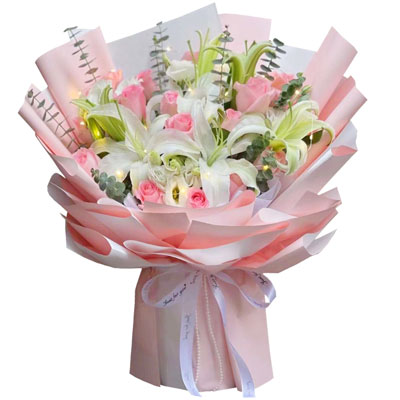 温州16朵粉玫瑰百合，感情稳定坚固