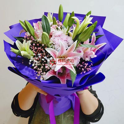 温州6支粉色多头百合，真诚的问候